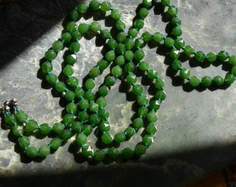 Faceted Jade Wrap Necklace - Natural Canadian Jade + Silk Thread - Hand Knotted by Cate