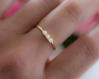Opal Ring, Gold Opal Ring, Dainty Vermeil Opal Ring, Minimalistic Jewelry for Women