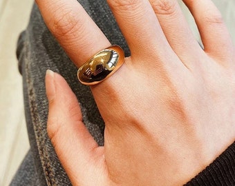 Gold Dome Ring, 18k Gold Plated Chunky Gold Ring, Big Gold Ring, Statement Ring, Gold Signet Ring, Gift for Her