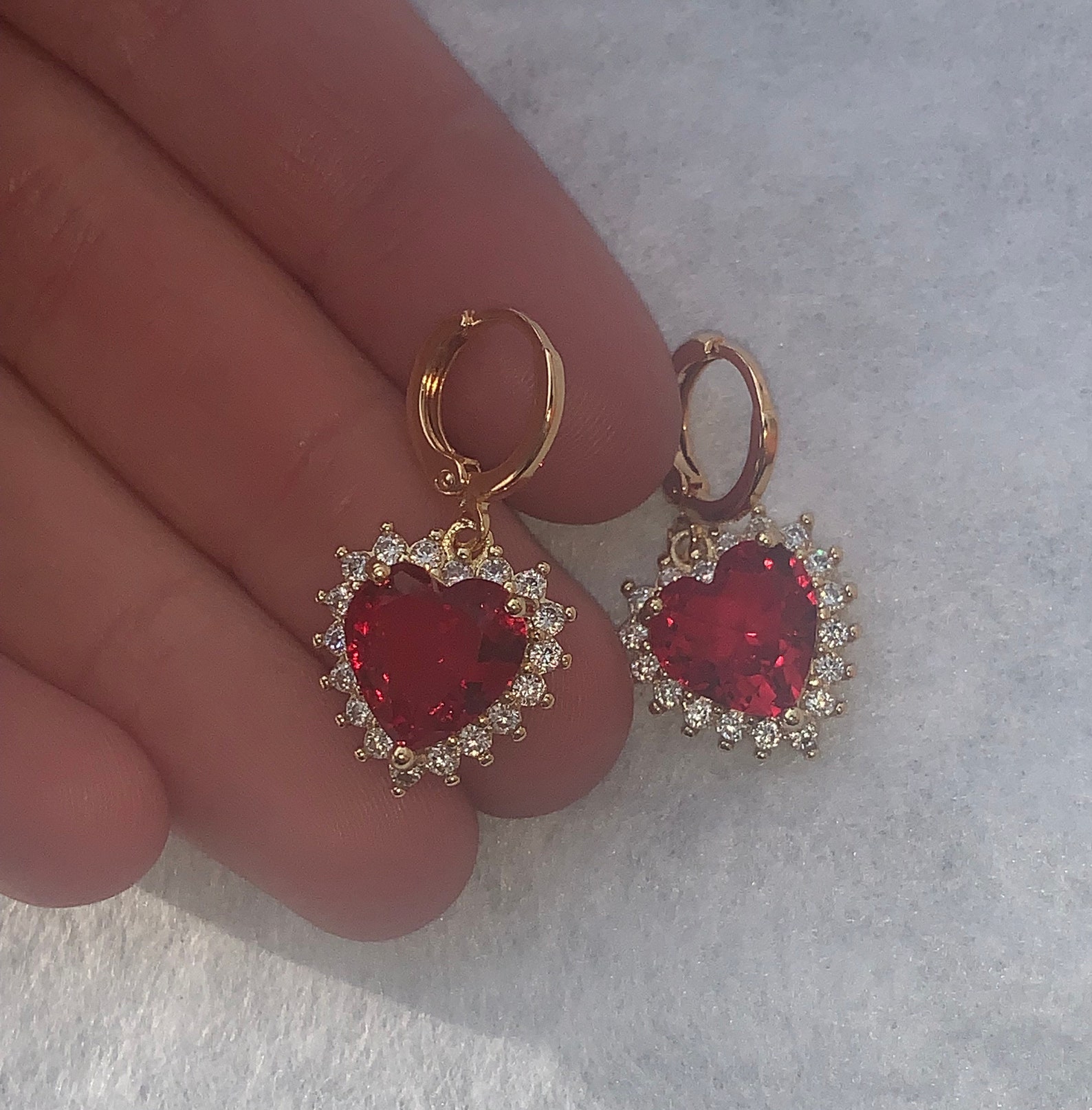 Red Heart Earrings Red Heart Gem Huggie Earrings Gold Plated - Etsy