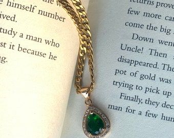 Dainty Emerald Green Pendant Necklace, 18k Gold Filled, Green Teardrop Gem Necklace, Delicate Dainty Necklace, Trendy Jewelry for Women