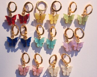 Gold Butterfly Huggie Earrings, 16k Gold Plated Earrings, Minimalistic Dainty Jewelry