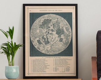 1886 Vintage Map of the Moon Antique Lunar Map Moon - Etsy