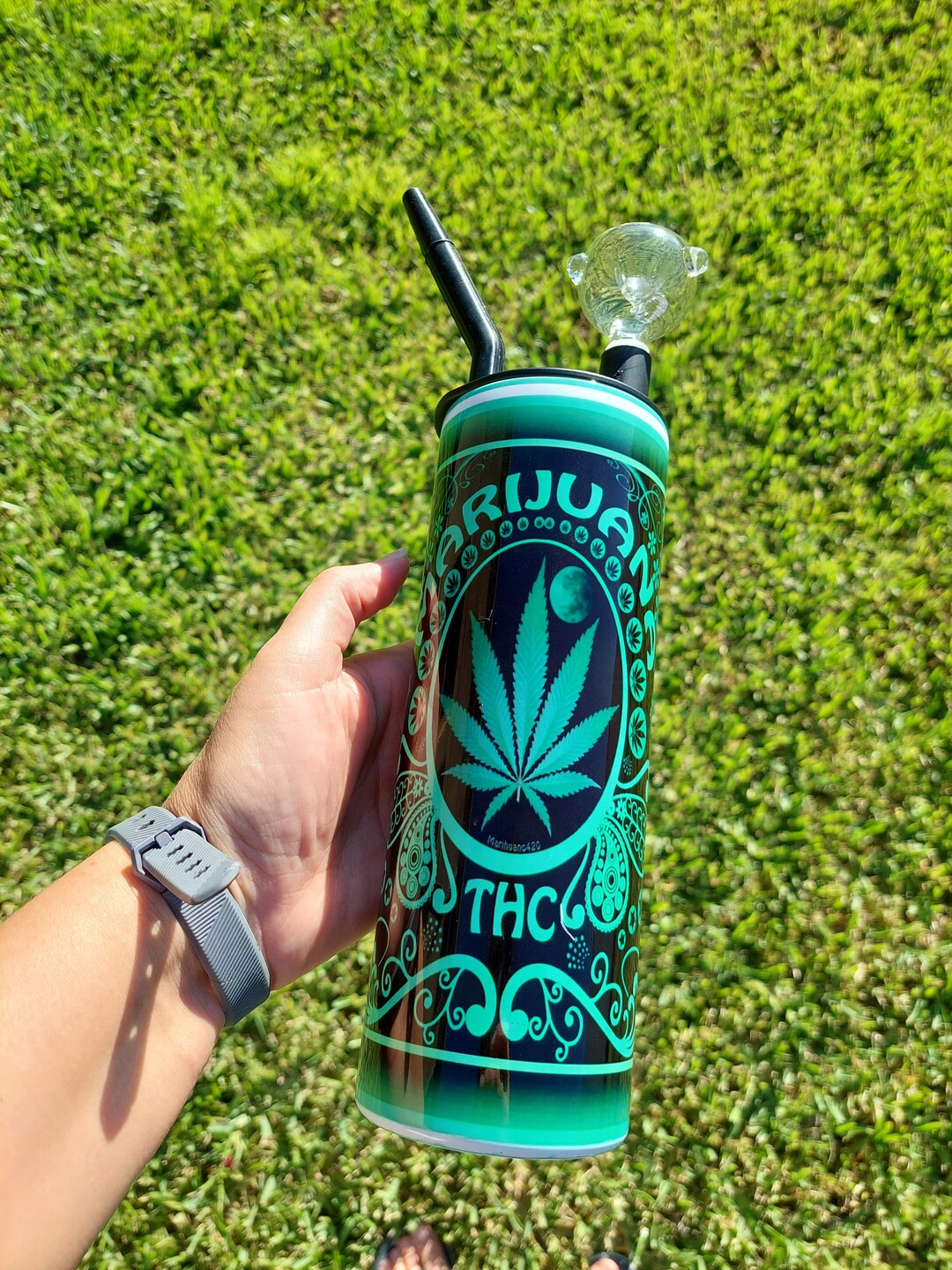 Hookah Tumbler With a Green and Black Marijuana Design Etsy