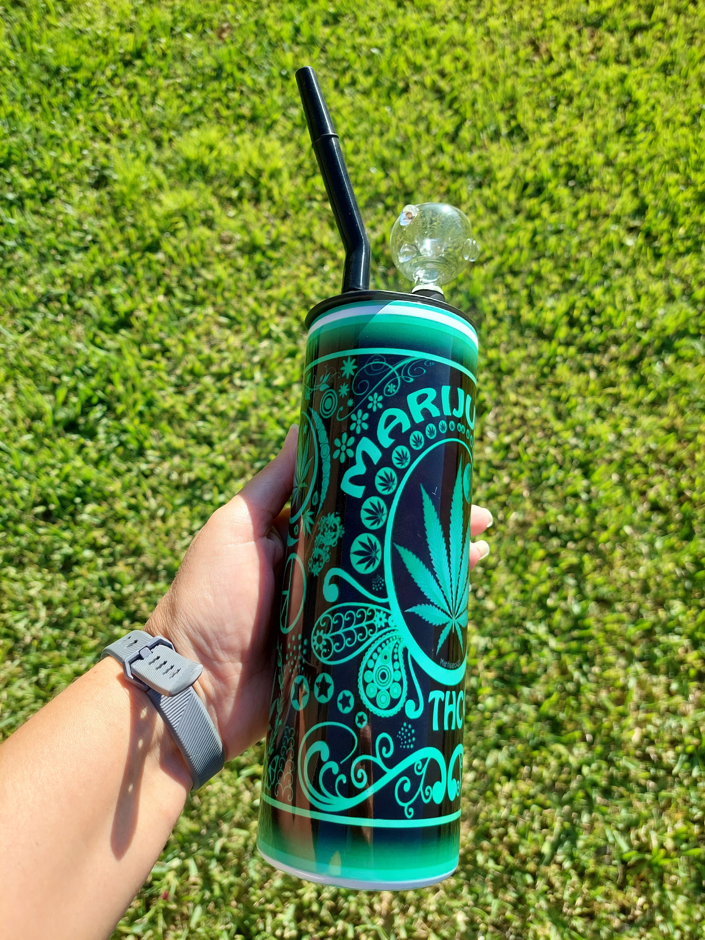 Hookah Tumbler With a Green and Black Marijuana Design Etsy