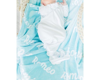 Baby Blue Name Blanket, Personalized Newborn Baby Boy Blanket, Name Custom Print, Soft Fleece Blanket, Unique Baby Boy Gift for New Baby Boy