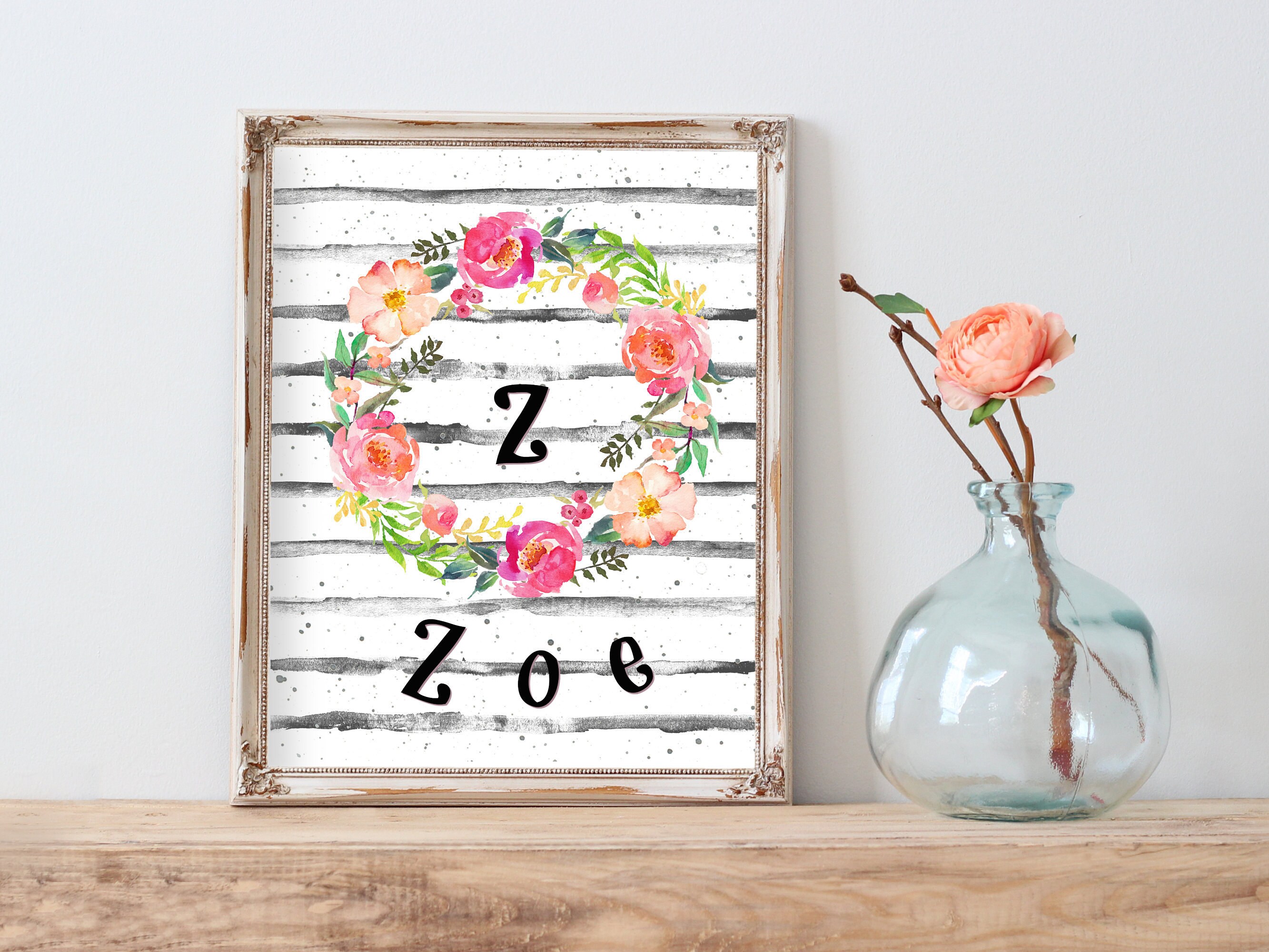 Zoe Custom Baby Girl Name Sign Printable Wall Art Nursery ...