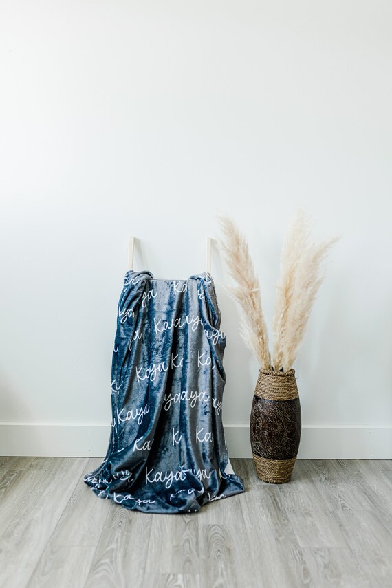 Navy Baby Blanket With Name Minky Blanket Personalized Name Etsy