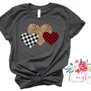 Women's Valentine Shirt, Leopard and Buffalo Plaid LOVE Shirt, Valentines Day Shirt, Love Shirt