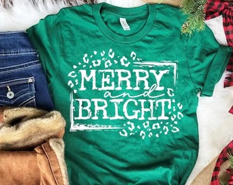 Leopard Merry Christmas Shirt, Christmas Women's Shirt, Holiday Shirt for Women, Merry Christmas Shirt