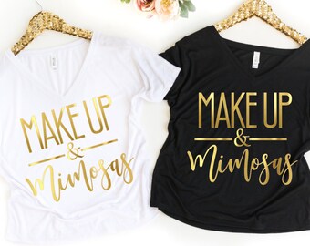 Make UP and MIMOSAS, Bride, Bridal Party Shirts, Oversized Bridesmaid Shirt, Bridesmaids Shirt, Bachelorette, Getting Ready Shirt