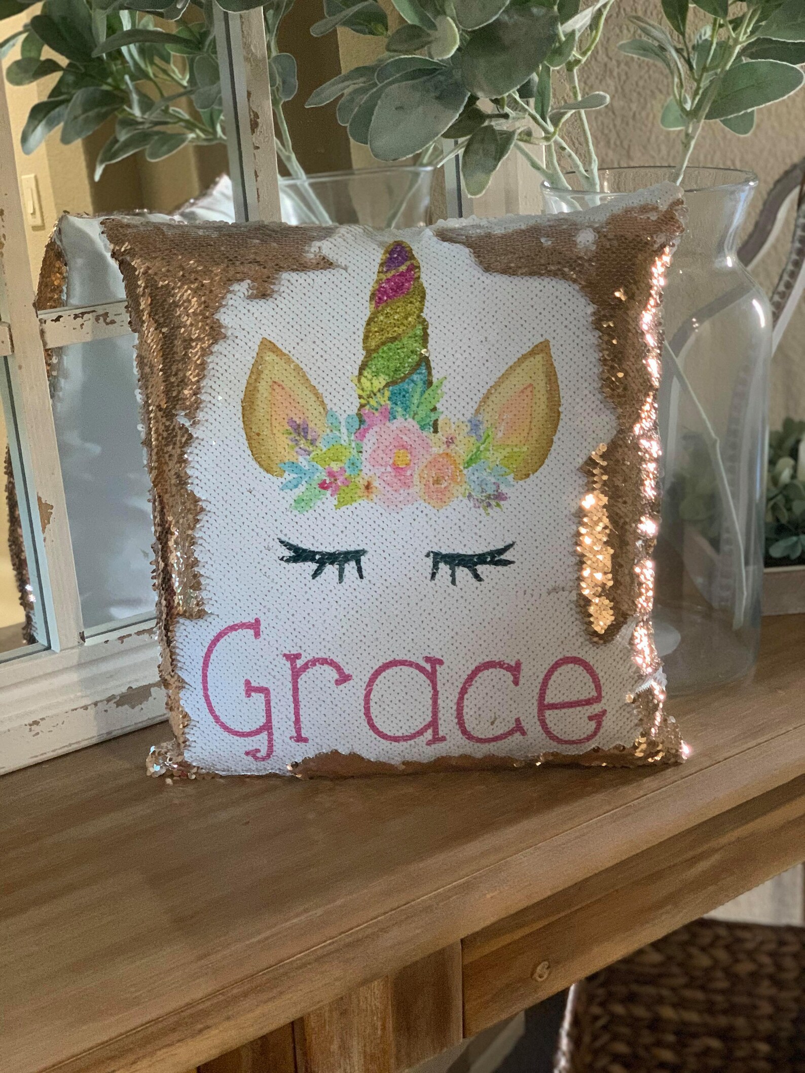 Personalized Sequin Unicorn Pillow Unicorn Room Decor Etsy