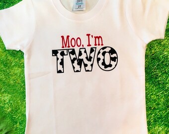 Farm Birthday Shirt, Moo I'm Two Shirt, Second Birthday, Farm Birthday, Birthday Shirt, Barnyard Shirt, Cow Shirt, Cow Theme, Western Party