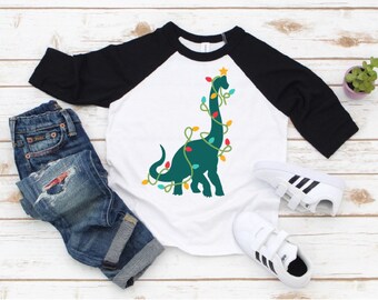 TREE-REX Christmas Shirt, Boys Christmas Raglan, Dinosaur Christmas Shirt