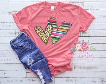 Leopard and Serape Print LOVE Shirt, Cinco De Mayo, Serape, Leopard, Hearts