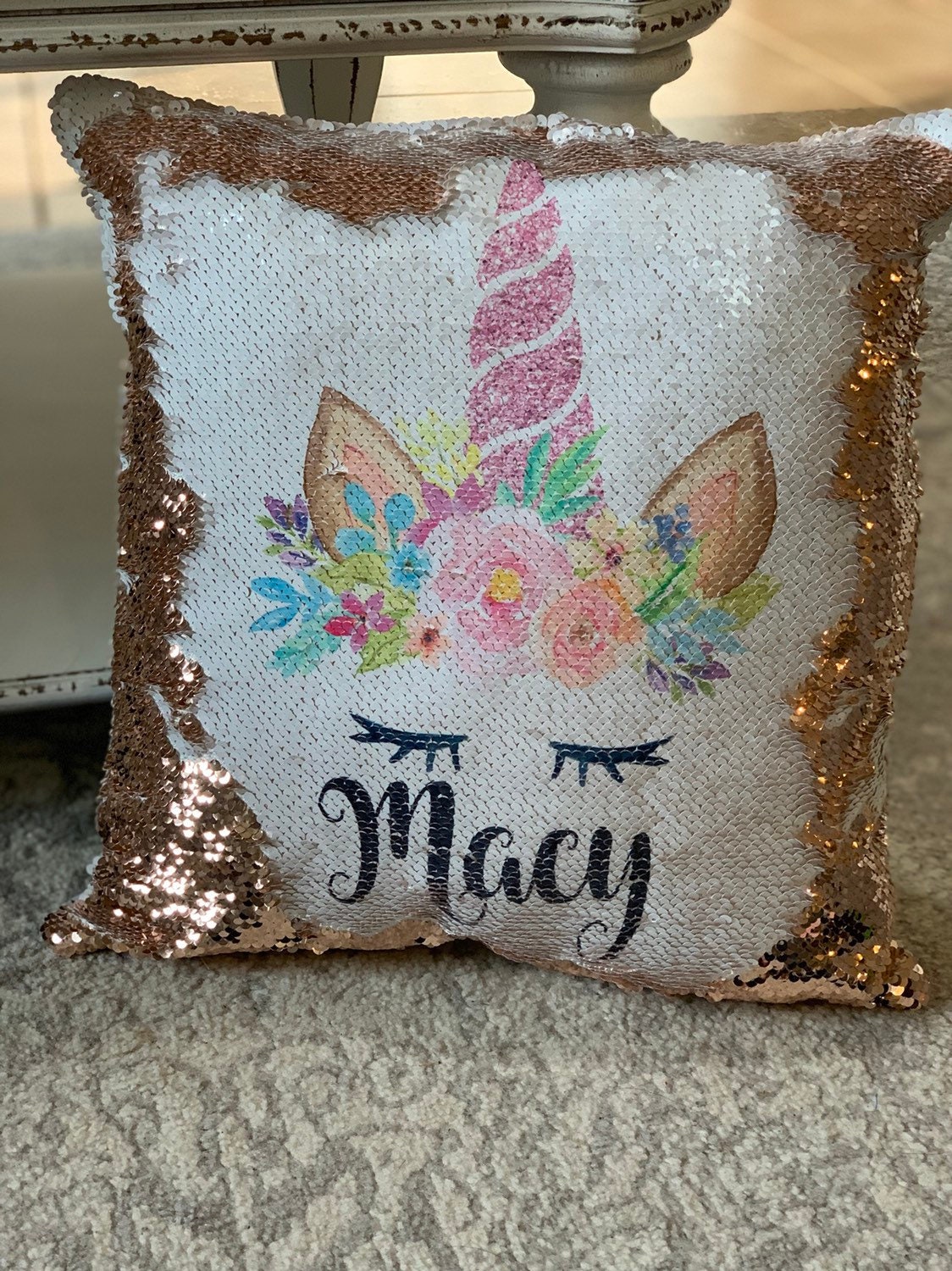 Personalized Sequin Unicorn Pillow Unicorn Room Decor Etsy