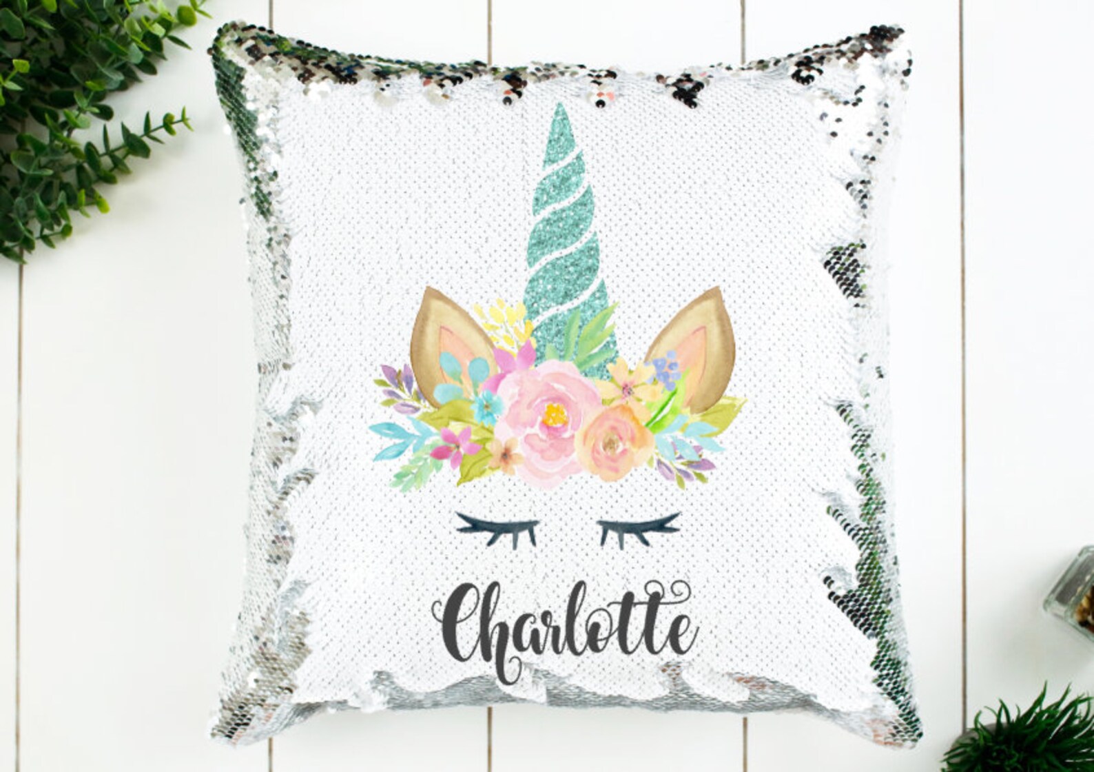 Personalized Sequin Unicorn Pillow Unicorn Room Decor Etsy