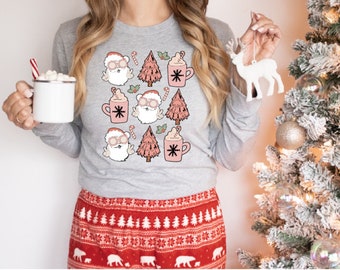 Hot Cocoa with Santa Christmas Shirt, Christmas Women's Shirt, Holiday Shirt for Women, Merry Christmas Shirt