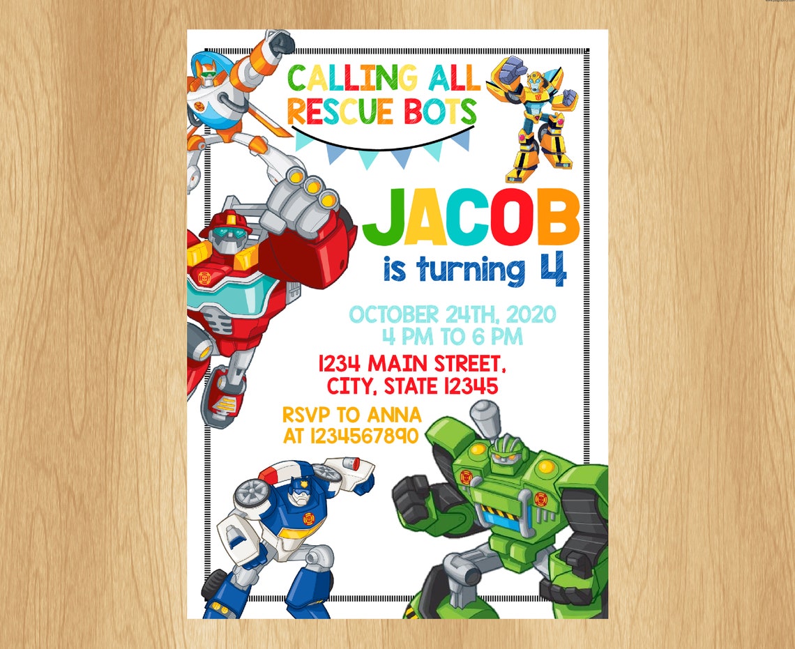 Transformers Invitation Transformers Invite Rescue Bot Etsy