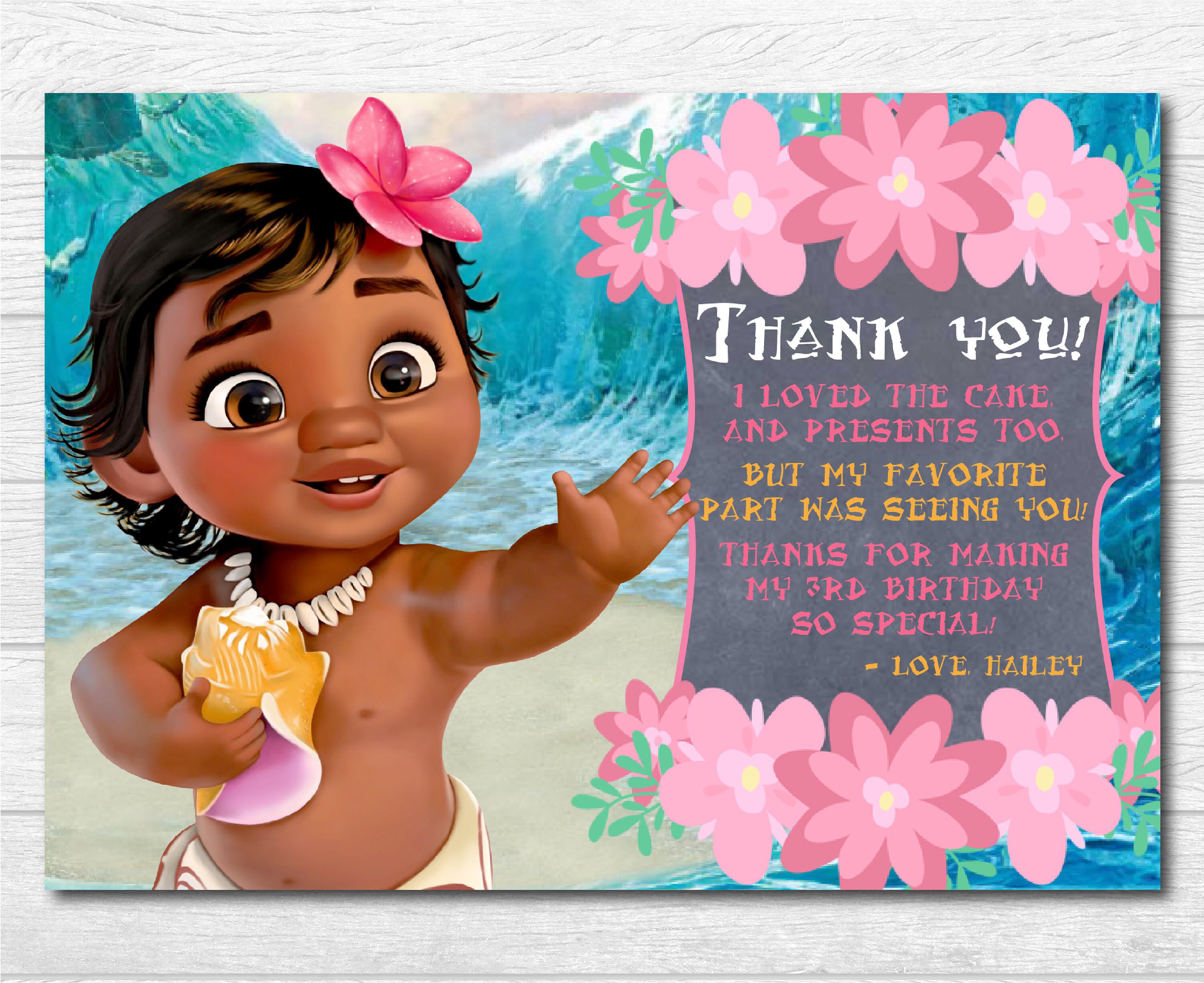 Moana Printed Thank You Card Baby Moana Thank You Card Moana | Etsy