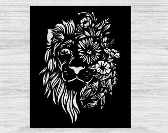 Plantilla de plástico Mylar con retrato de flor de león para manualidades, blanqueamiento, pintura, pintura en aerosol y aerógrafo.