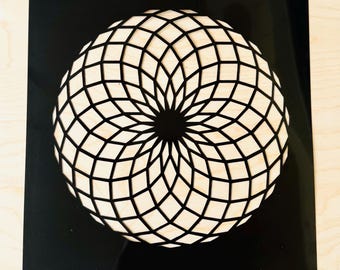 Plantilla de geometría sagrada con forma de flor de Fibonacci de 19 puntos para manualidades, blanqueamiento y pintura