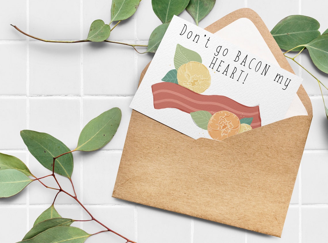 PRINTABLE Bacon Valentines Card Two Sizes Downloadable PDF - Etsy España