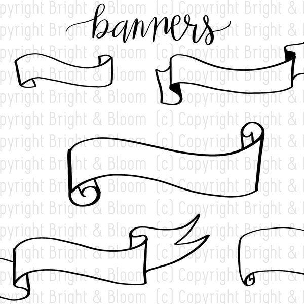 Hand Drawn Banner SVG PNG Cut File, Scroll Line Drawing, Ribbon Art, Label SVG, Clip Art, Decals, Stickers, Digital Download, Cricut