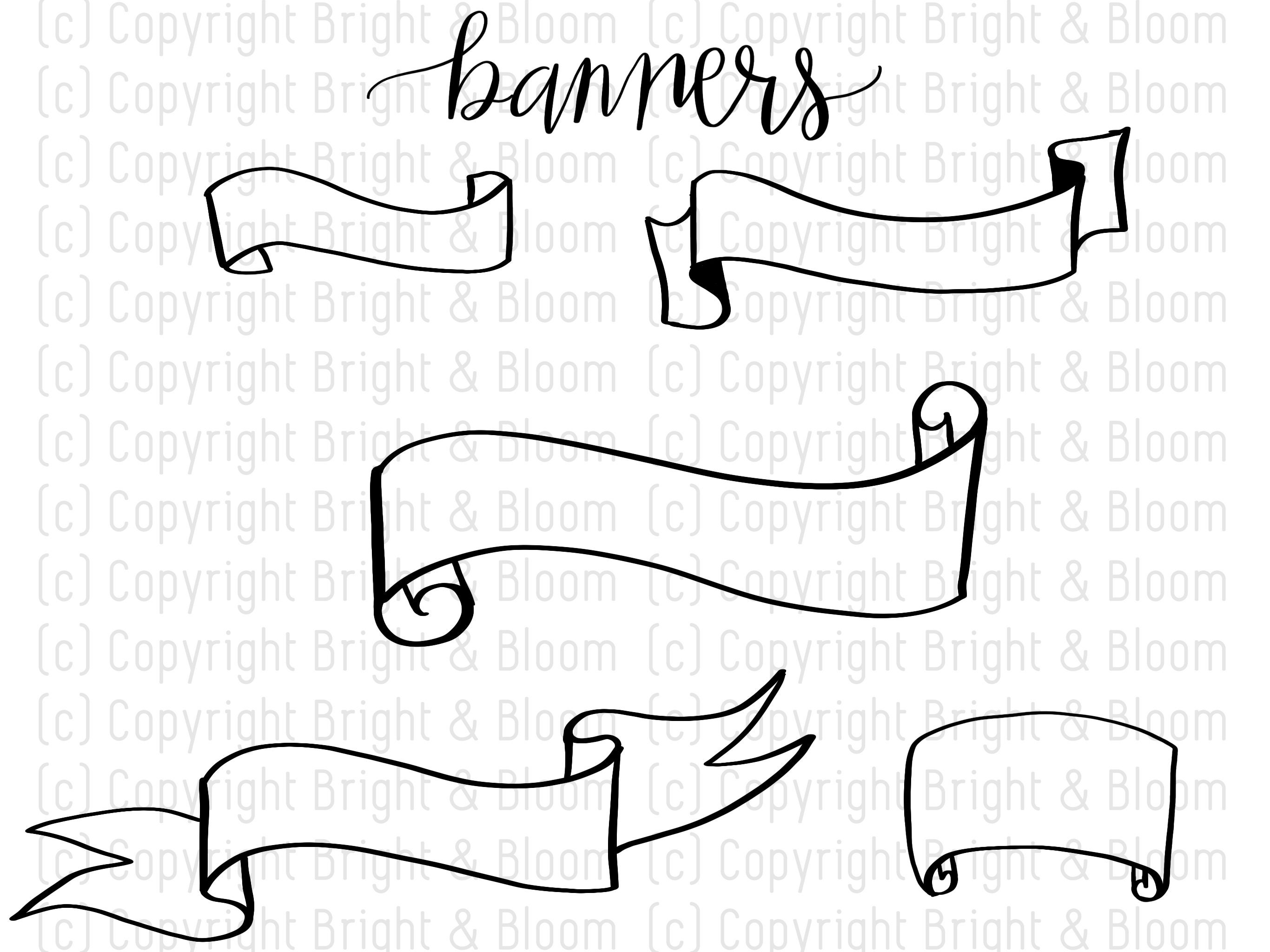 Hand Drawn Banner SVG PNG Cut File, Scroll Line Drawing, Ribbon Art