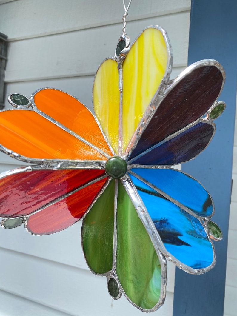 Rainbow Heart Stained Glass Spinner Etsy
