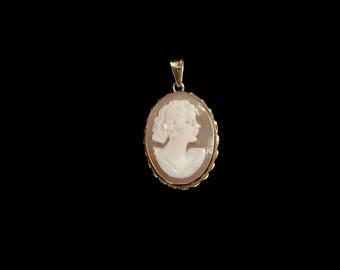 Vintage Cameo Pendant 14K Yellow Gold (1"x.75") OTC International (Italy) Brooch Shell Jewelry Gift Anniversary Antique Victorian