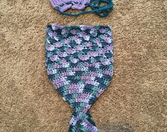 Crochet Mermaid Tail, Starfish Headband, Seashell Bikini, 0-3 Months