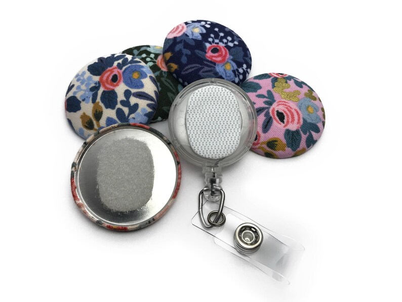 Rifle Paper Co Fabric Badge Reel Mint Gold Metallic Polka Dots Nurse Name Badge ID Holder Interchangeable Retractable Alligator Belt Clip