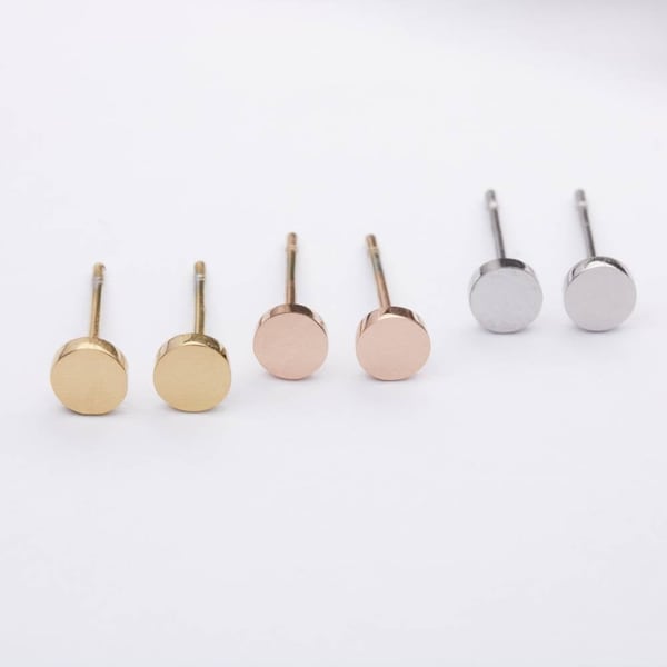 1 pair of mini stud earrings-delicate stud earrings-simple earrings-plate-disc-circle-geometric-minimalist-stainless steel-rose gold