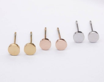 1 paar mini stud oorbellen-delicate stud oorbellen-eenvoudige oorbellen-plaat-schijf-cirkel-geometrisch-minimalistisch-roestvrij staal-rosé goud