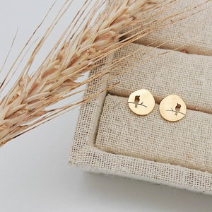 Stud earrings, bird, stainless steel, gold-plated, bridal jewelry, gift idea, dove, luck, matt, brushed
