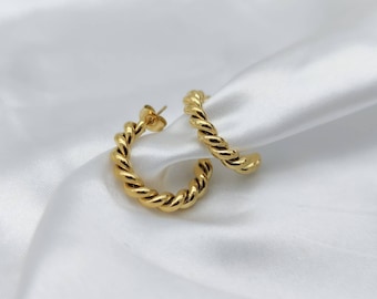 1 pair of creoles-stainless steel-gold-plated-earrings-gold-turned-coiled-creole-earrings-twist-hoops