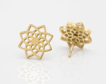 1 Paar Blumenohrstecker-Mandala-Edelstahl-vergoldet-Gold