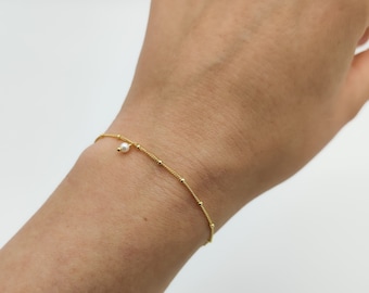 Delicate bracelet-ball bracelet-stacking bracelet-pearl jewelry-simple-minimalist-925 silver-gold-plated-satellite bracelet-ball bracelet-pearl