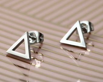 Stud Earrings Stainless Steel Silver Minimalist Geometric Triangle Gift Idea