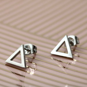 Örhängen, örhängen, rostfritt stål, silver, minimalistisk, geometrisk, triangel, presentidé