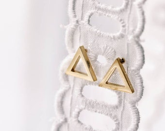 Stud earrings, ear jewelry, stainless steel, gold-plated, gold, triangle, geometric, minimalist