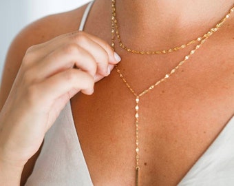 Halskette edel-Stapelkette-Chunkkette-Edelstahl-Gold-Rosegold-vergoldet-Schmucktrend-Lariatkette-Y-Kette-Layer Kette-moderne Halskette