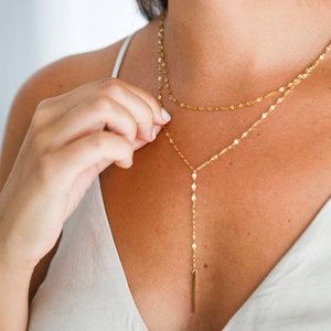 Ketting nobele stapelketting-stukketting-roestvrij staal-goud-roséverguld-sieraden trend-lariat-ketting-Y-ketting-laagketting-moderne ketting