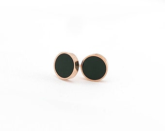 Stud earrings, rose gold, enamel, gold-plated, stainless steel, black, minimalist, simple, geometric, elegant, noble