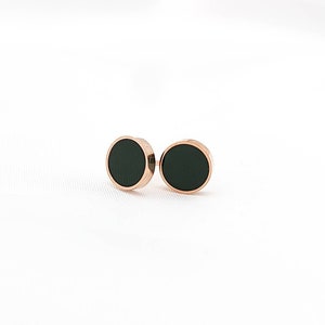 Stud earrings, rose gold, enamel, gold-plated, stainless steel, black, minimalist, simple, geometric, elegant, noble
