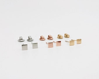 1 pair of ear studs-rectangular-square-geometric-minimalist-stainless steel-silver-gold-rose gold-plated