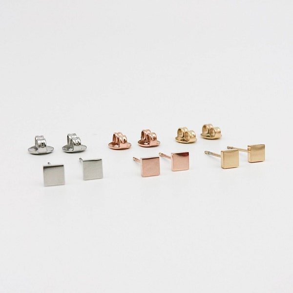 1 Paar Ohrstecker-Viereck-Quadrat-geometrisch-minimalistisch-Edelstahl-Silber-Gold-Rosegold-vergoldet