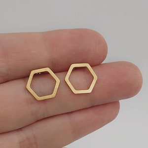 1 Paar schlichte Hexagon Ohrstecker-Edelstahl-Gold-vergoldet Bild 1