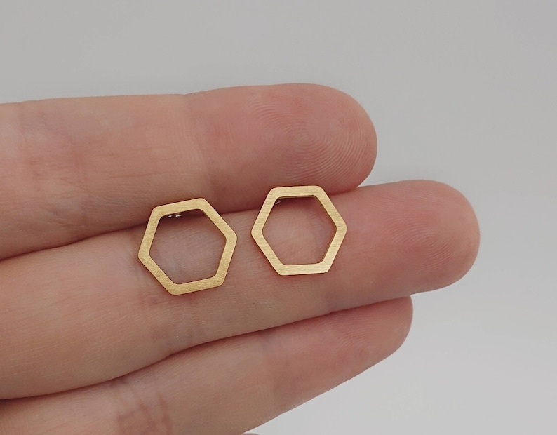 1 Paar schlichte Hexagon Ohrstecker-Edelstahl-Gold-vergoldet Bild 1